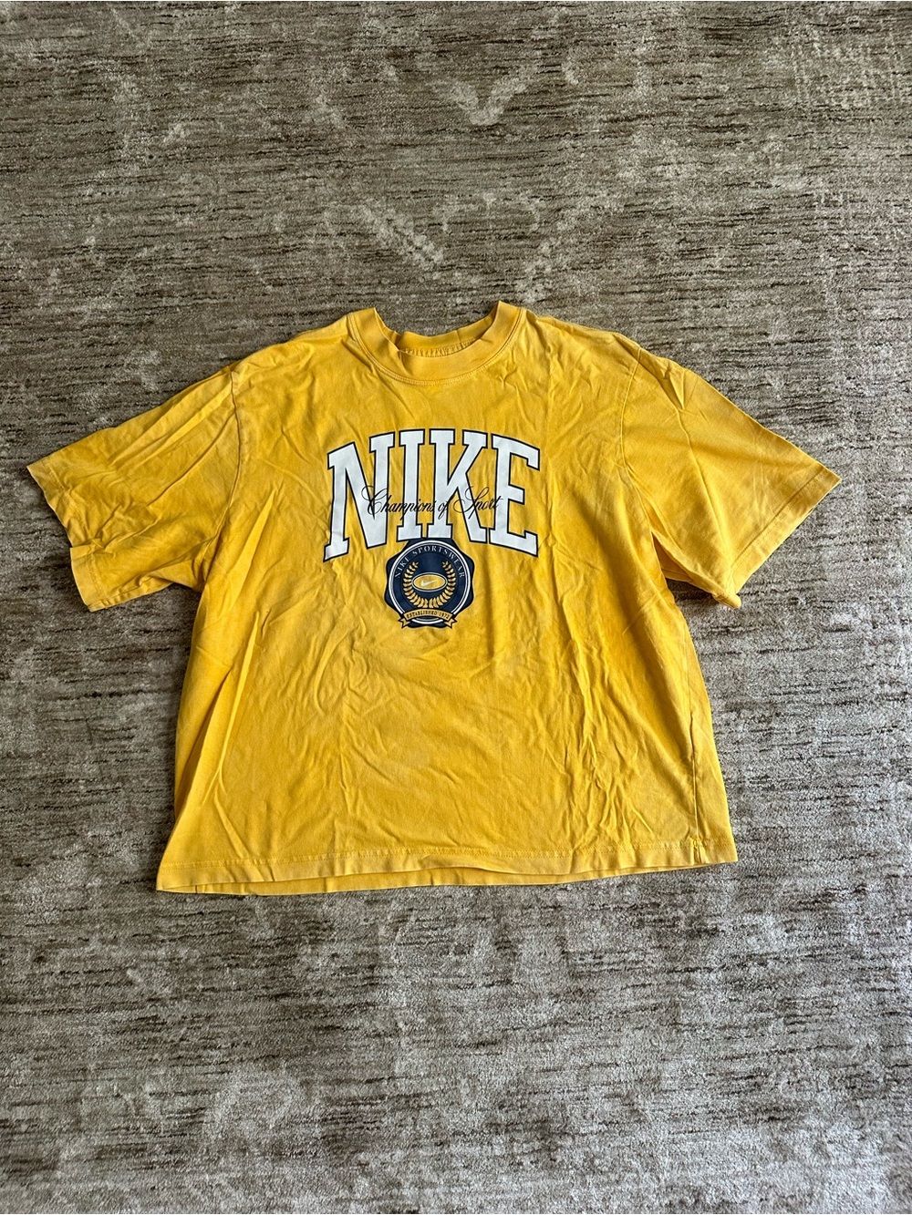 Nike Yellow Crewneck Tee with White & Navy Lettering